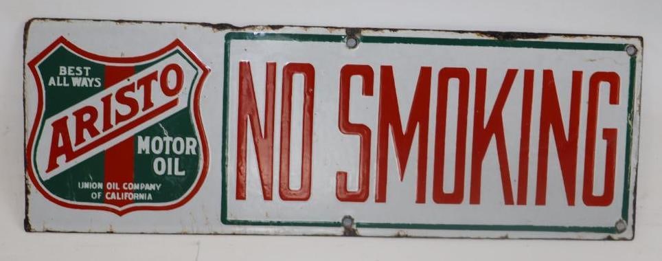 Aristo Union Oil Company Double Sided Porcelain Hanging No Smoking Advertising Sign (1 of 2)