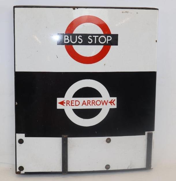 Red Arrow Double Sided Porcelain Bus Stop Sign (1 of 3)