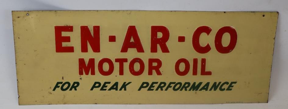 Embossed En-Ar-Co Motor Oil for Peak Performance Tin Tacker Advertising Sign (1 of 2)