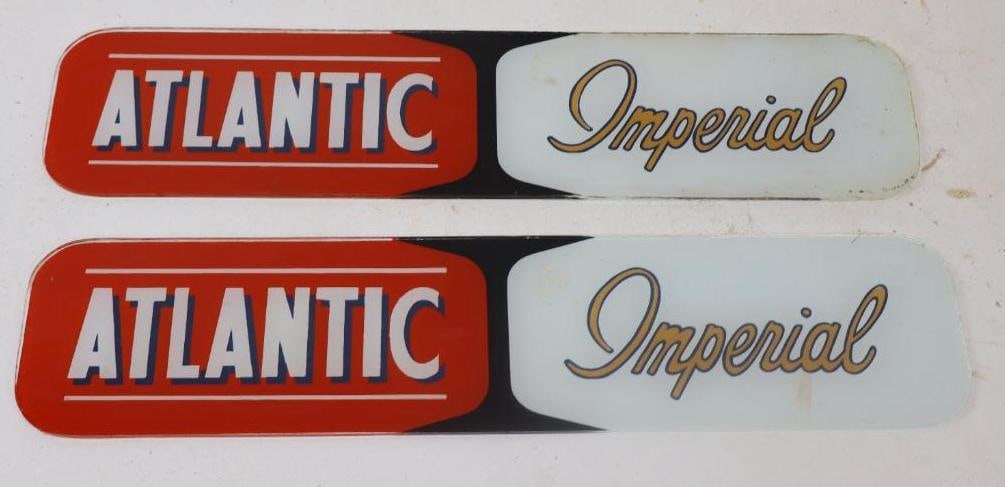 Group of 2 Atlantic Imperial Gas Pump Ad Glass Signs (1 of 2)