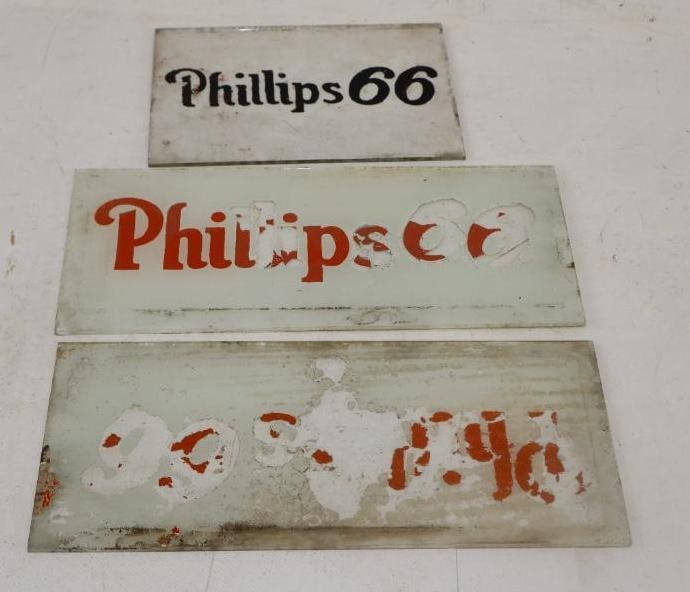 Group of 3 Phillips 66 Gas Pump Ad Glass Signs (1 of 2)