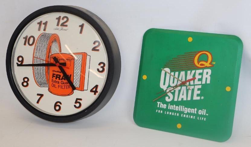 Group of 2 Fram Oil Filter and Quaker State Battery Operated Advertising Clocks (1 of 4)
