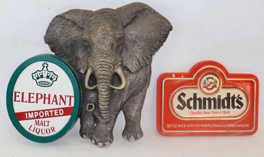 Group of 2 Schmidt's, Elephant Beer and Malt Liquor Plastic Bar Signs (1 of 2)