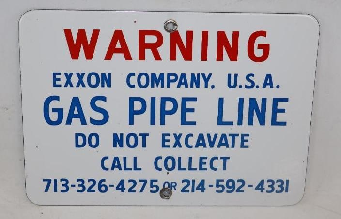 Exxon Gas Pipeline Porcelain Warning Sign (1 of 2)
