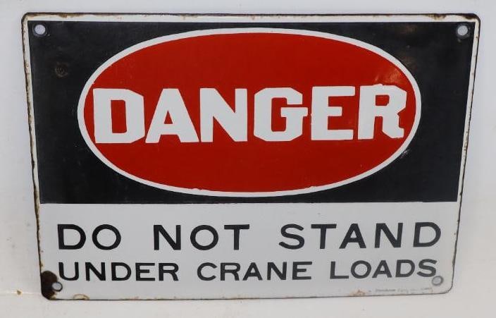 Danger Do Not Stand Under Crane Loads Porcelain Warning Sign (1 of 2)