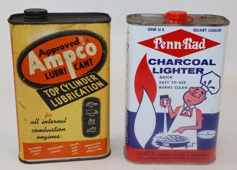 Group of 2 Ampco Top Cylinder and Penn-rad Charcoal Lighter Fluid One Quart Metal Cans (1 of 2)