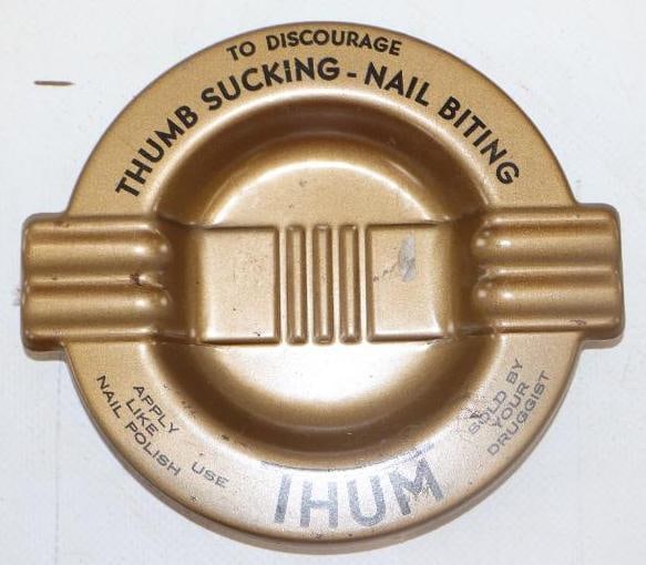 Thum Discourage Thumb Sucking and Nail Biting Advertising Ashtray: 4.75" x 4.25"