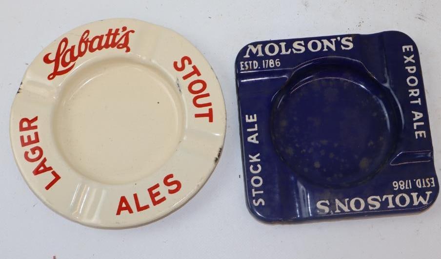 Group of 2 Labatt's and Molson's Porcelain Ashtrays: 6.25" diameter