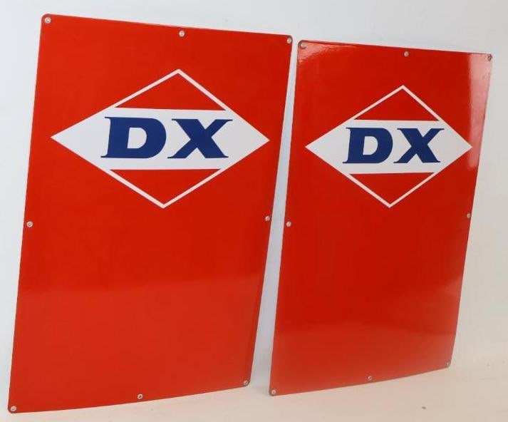 Group of 2 NOS DX Porcelain Advertising Gas Pump Plates (1 of 2)