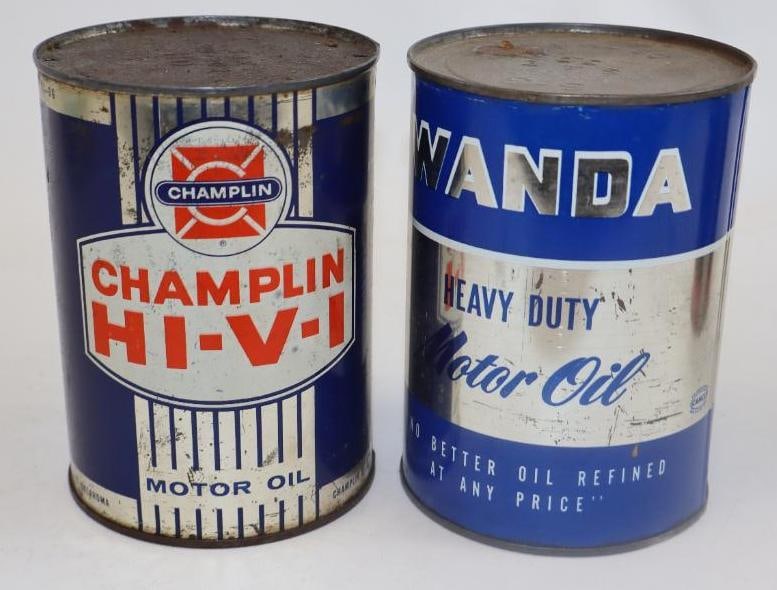 Group of 2 Wanda HD and Champlin Hi-v-i One Quart Oil Cans (1 of 2)