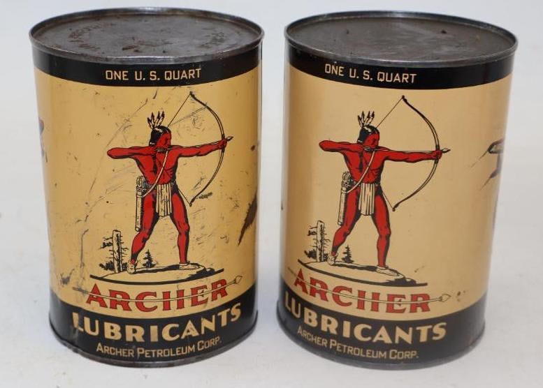 Group of 2 Archer Aircraft Grade Metal One Quart Oil Cans (1 of 2)