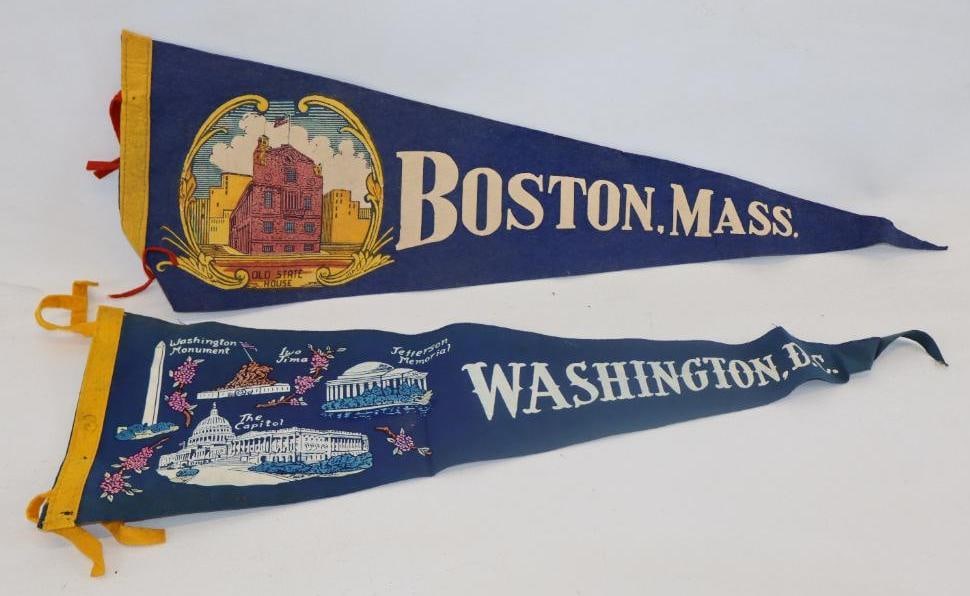 Group of 2 Boston Mass And Washington DC Advertising Felt Pennants (1 of 2)