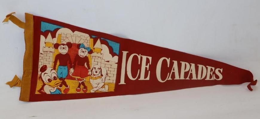 Disney Ice Capades Advertising Felt Pennant: 25" x 8.50"