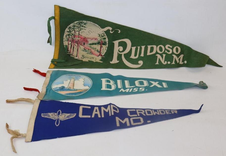 Group of 3 Biloxi Miss. Camp Crowder Mo. And Ruidoso NM Advertising Felt Pennants (1 of 4)