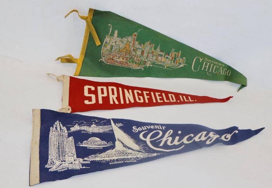 Group of 3 Chicago And Springfield Il. Advertising Felt Pennants (1 of 4)