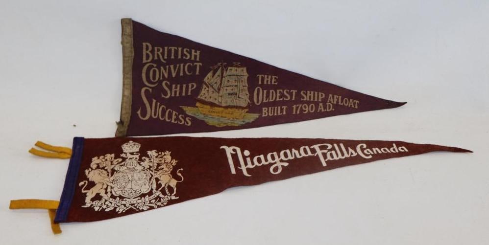 Group of 2 Niagara Falls and British Convict Ship Advertising Felt Pennants (1 of 2)
