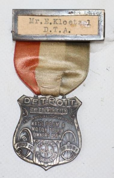 1921 Detroit National Team And Motor Truck Owners Association Pin Back Ribbon Badge (1 of 2)