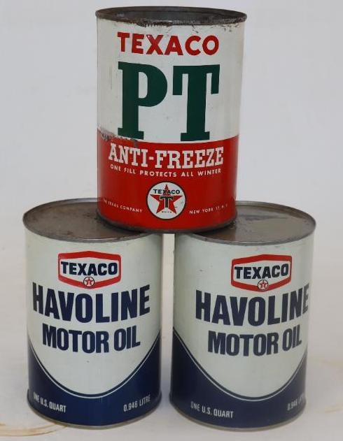 Group of 3 Texaco Havoline and Texaco PT Antifreeze Metal One Quart Oil Cans (1 of 2)