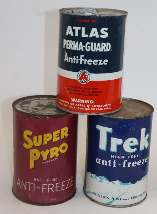 Group of 3 Trek Super Pyro and Atlas Metal One Quart Antifreeze Cans (1 of 2)