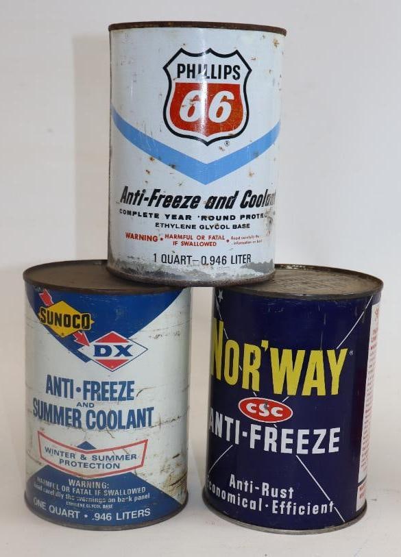 Group of 3 Sunoco/DX, Phillips 66, Nor'Way Metal One Quart Antifreeze Cans (1 of 2)