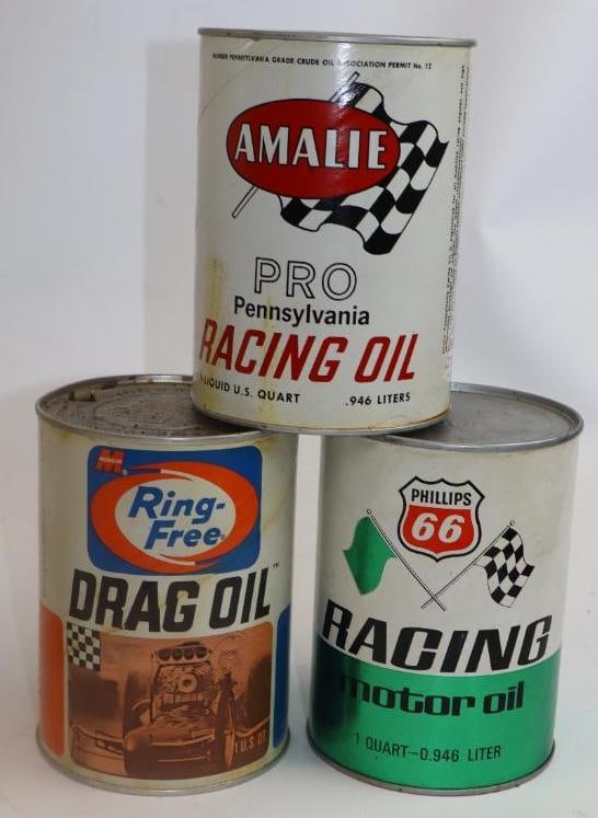 Group of 3 Amalie, Phillips 66, and MacMillan Ring-Free Racing and Drag Oil One Quart Oil Cans (1 of 2)