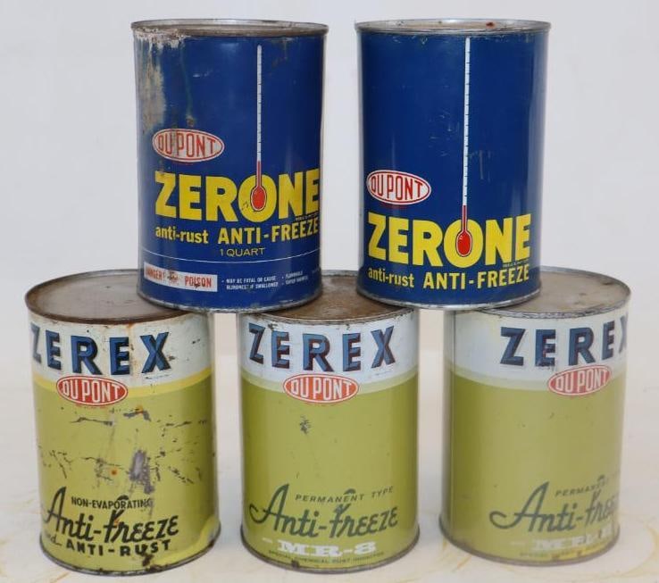 Group of 5 Dupont Zerex Antifreeze Metal One Quart Oil Cans (1 of 2)