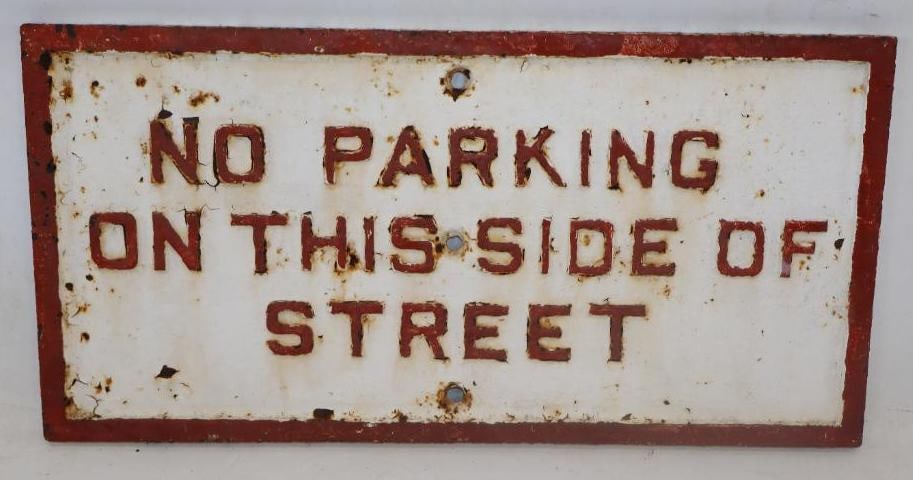 No Parking on This Side of Street Cast Iron Street Sign (1 of 2)