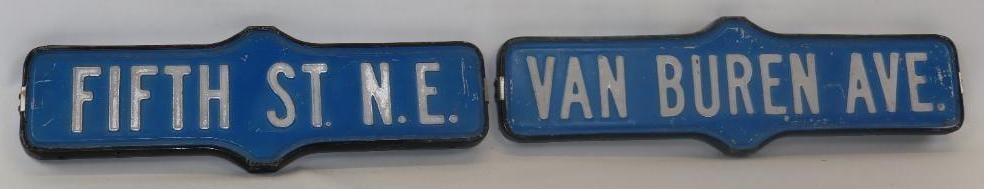 Group of 2 Double Sided Embossed Michigan Street Signs: VanBuren Ave and Fifth Street NE (1 of 3)