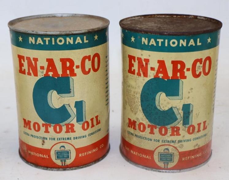 Group of 2 National En-Ar-Co C1 Metal 1qt Oil Cans: both are empty