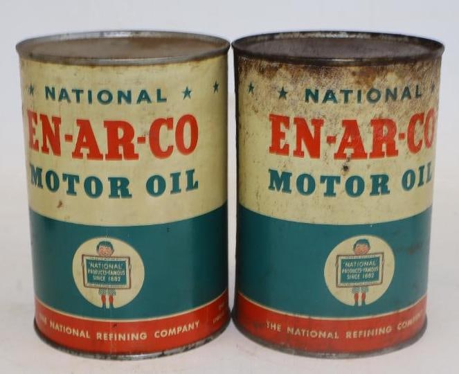 Group of 2 National En-Ar-Co Metal 1qt Oil Cans: both are empty