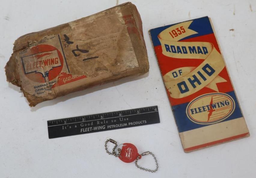 Group of 4 Fleetwing Advertising Items Map, Keychain, Ruler, and Gasoline Warning Sticker (1 of 4)