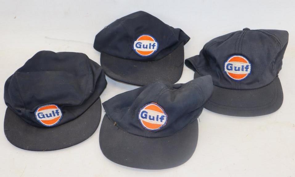 Group of 4 Gulf Fitted Gas Station Attendant Lee Brand Advertising Hats: all are size 6 3/4