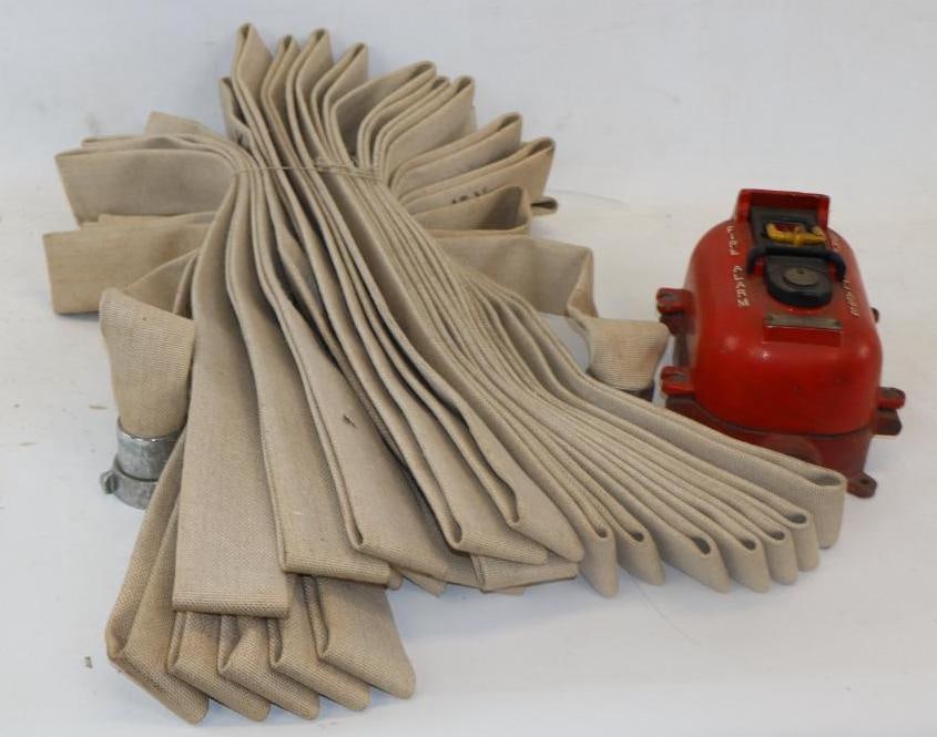 Group of 2 Cast Fire Alarm and 1971 Linen Fire Hose (1 of 4)