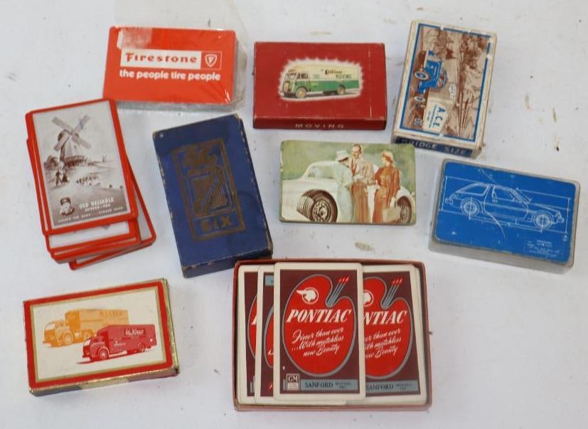 Group of 10 Advertising Decks of Playing Cards Firestone, Old Reliable, AMC, Pontiac, Durant Six (1 of 5)