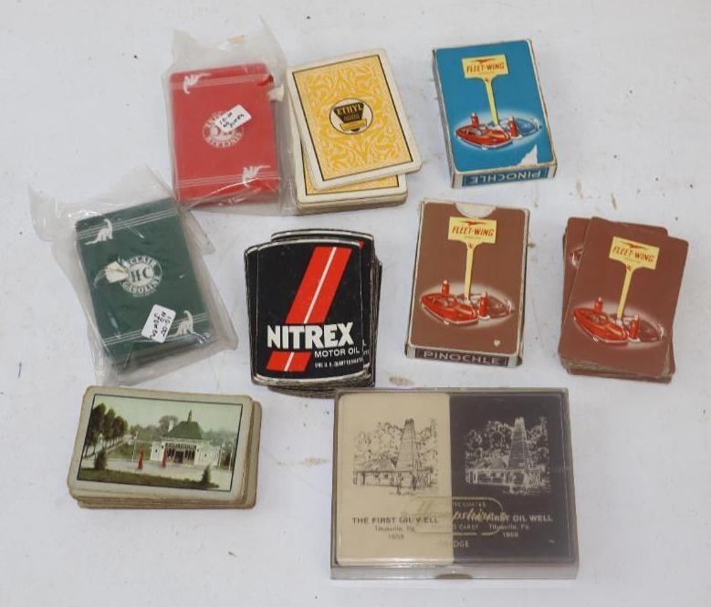 Group of 10 Advertising Decks of Playing Cards Fleetwing, Jenny, Nitrex, Ethyl, Sinclair (1 of 5)