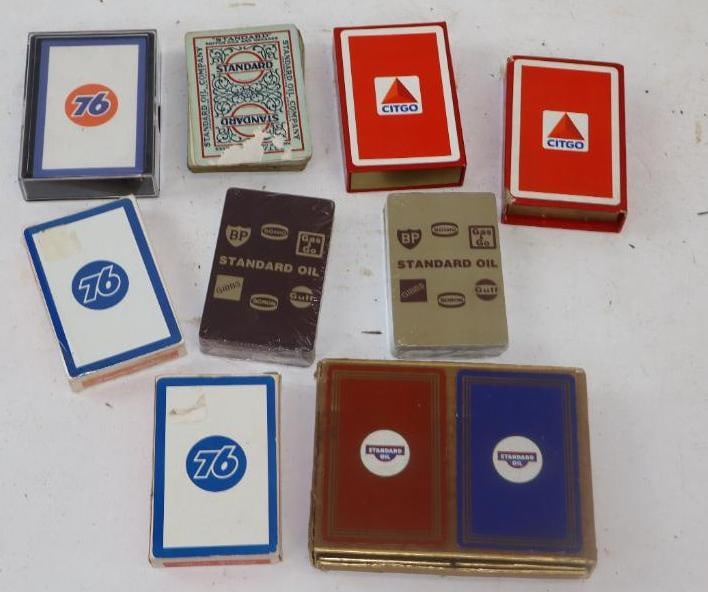 Group of 10 Advertising Decks of Playing Cards Standard Oil, Citgo, Union 76, Gulf: largest 5" x 4" x .5"