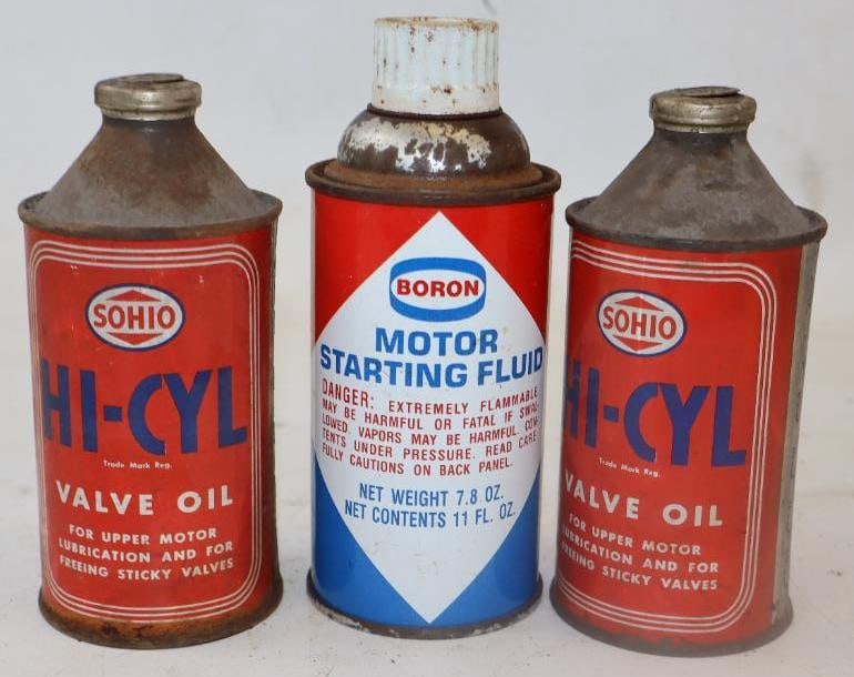 Group of 3 Sohio Boron Valve Oil And Starting Fluid Cans (1 of 2)