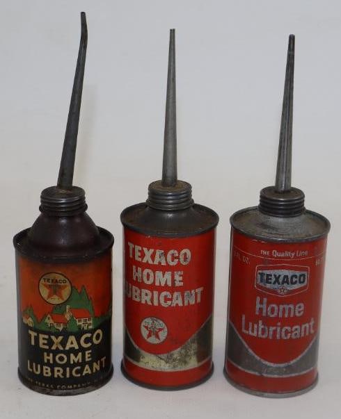 Group of 3 TEXACO Round Home Lubricant Oiler Cans (1 of 2)