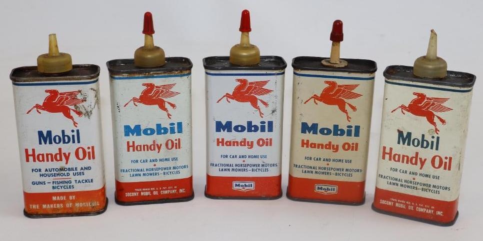 Group of 5 Mobil Handy Oiler Cans: 4 ounce each