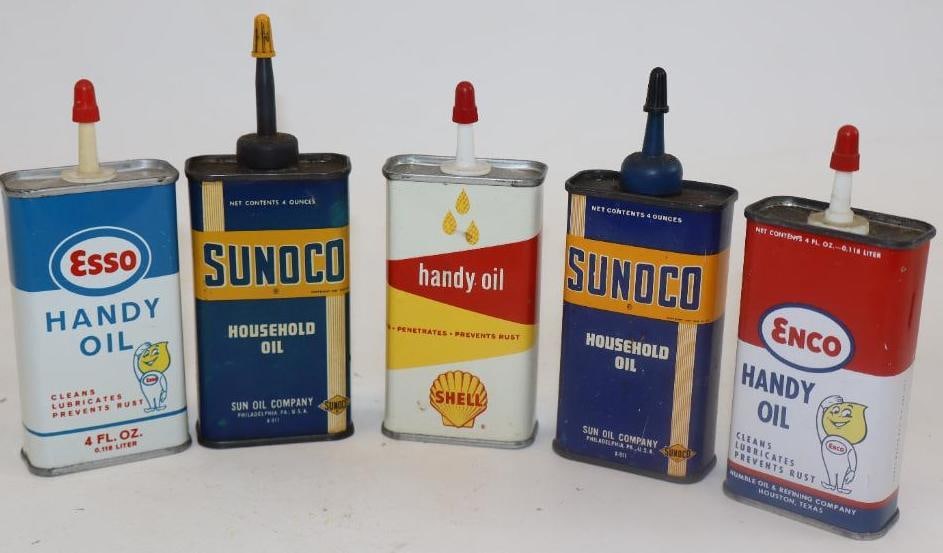 Group of 5 ESSO, Sunoco and Shell Handy Oiler Cans: 4 ounces each