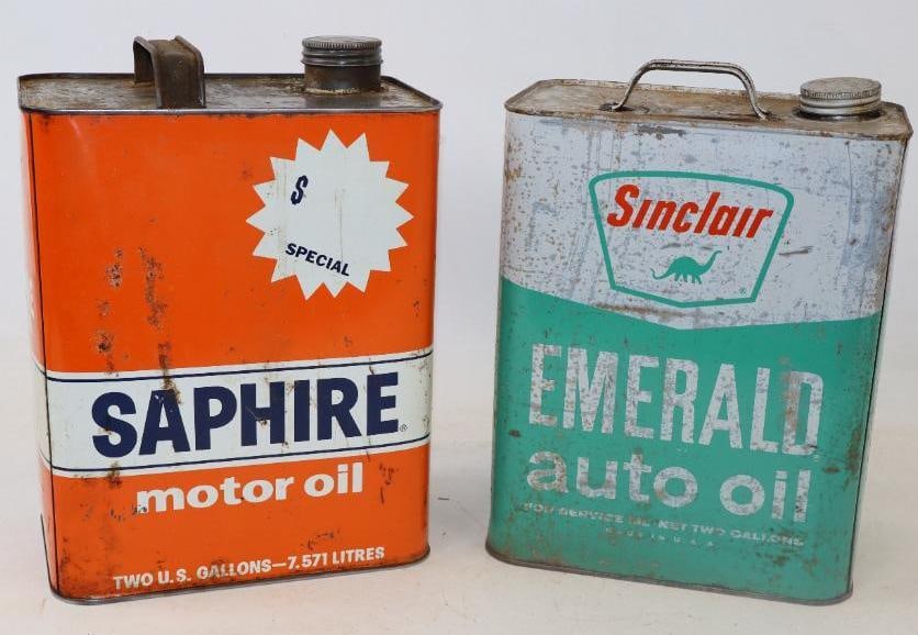 Group of 2 Gulf Saphire And Sinclair Emerald 2 Gallon Motor Oil Cans (1 of 2)