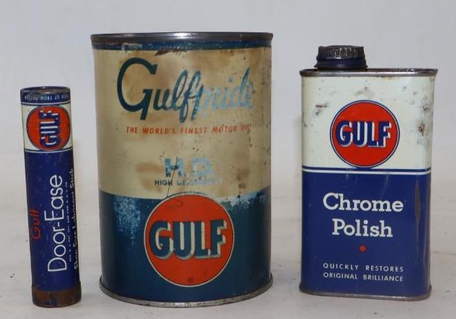 Group of 3 Gulf Door-Ease Chrome Polish HD Oil Can (1 of 2)