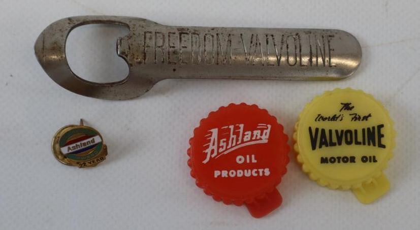 Group of 4 Ashland Valvoline Freedom Oil Bottle Opener Replacement Caps And 22 Years Safe Driving: 3.75" x 1" largest