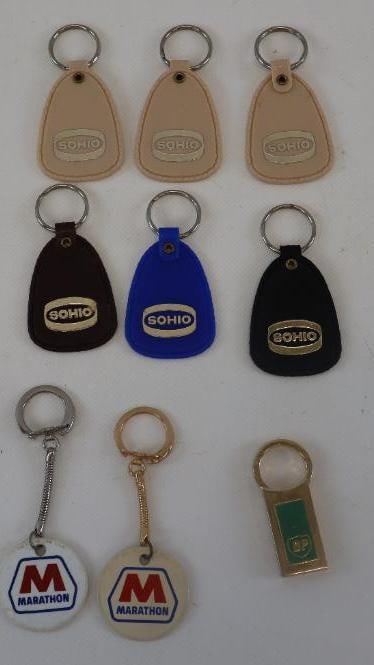 Group of 9 Sohio, BP And Marathon Key Chains: 2.25" x 1.25" largest