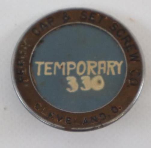 Ferry Cap And Set Screw Company Temporary Employee Pin Back Badge (1 of 2)