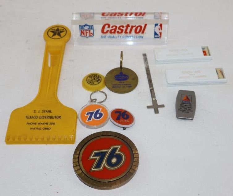 Group of 11 Castrol Texaco, Arco, Sonoco ,Signal , Amico And Union 76 Gas Station Advertising Items: 9" x 3.50" largest