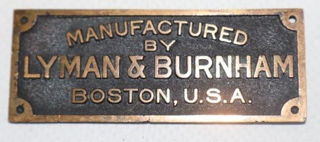 Embossed Brass Lyman & Burnham Name Plate Emblem: 2.50" x 1"