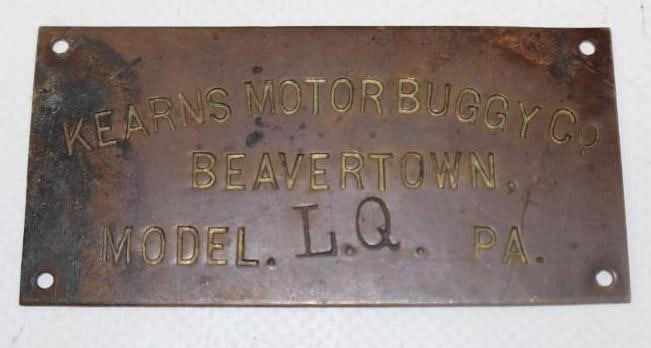 1908-1909 Brass Kearns Motor Buggy Co. Name Plate Emblem (1 of 2)
