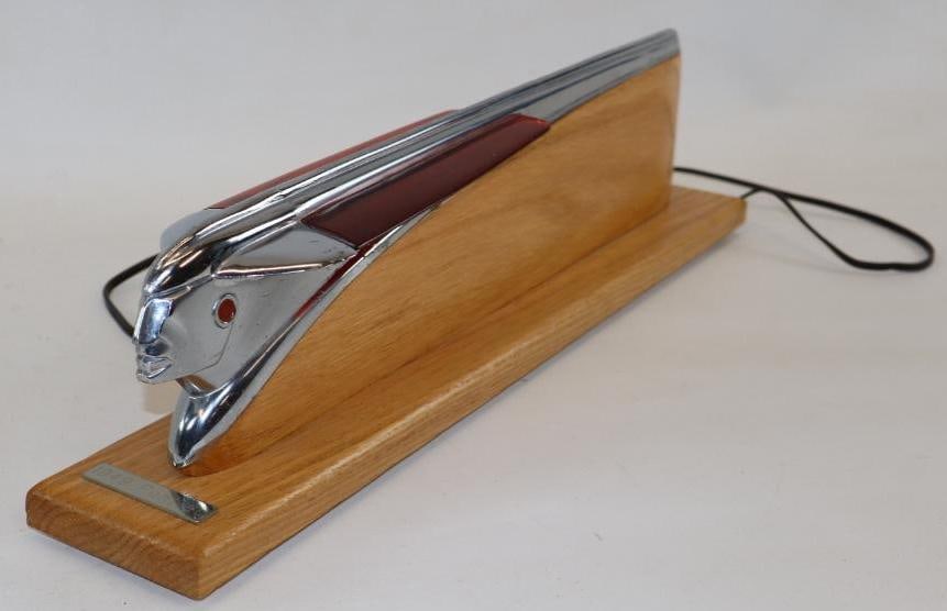 1949 Light Up Pontiac Hood Ornament Mounted On Custom Oak Base (1 of 4)
