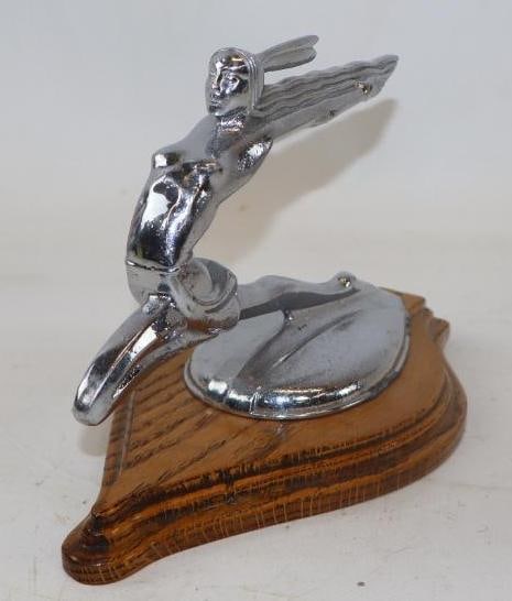 1934 Pontiac Indian Hood Ornament Mounted On Custom Oak Base (1 of 4)